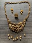 gold plated Bridal chinese wedding necklace, earrings & ring set Tea Ceremony
