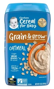Gerber Grain & Grow Oatmeal Baby Cereal 16 Oz Whole Grains Iron Fortified - Picture 1 of 4