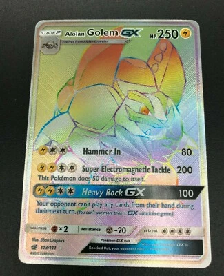 Alolan Golem GX 113/111 HYPER SECRET RARE Pokemon SM Crimson Invasion NM 2017 - Image 1 of 2