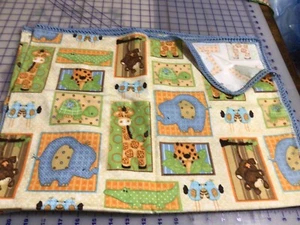 handmade flannel baby blanket Crochet Edging  Giraffe Elephant Monkey 44 X  44” - Picture 1 of 1