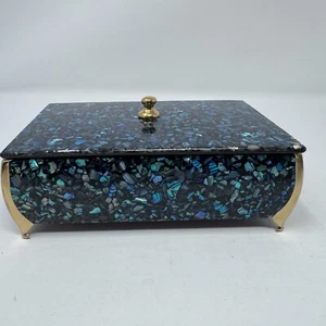 Vintage ARIKI Paua Abalone Shell Trinket Jewelry Box Music Box Brass Satin Lined - Picture 1 of 13