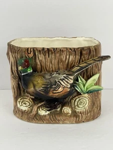 Vintage Enesco Pheasant Bird / Tree Stump Planter MCM Succulents Kitsch - Picture 1 of 12