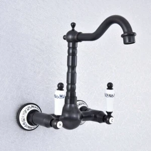 Black Oil Rubbed Brass Wall Mounted Bathroom Basin Sink Mixer Tap Faucet msf709 - Picture 1 of 14