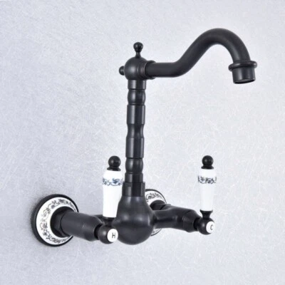 Black Oil Rubbed Brass Wall Mounted Bathroom Basin Sink Mixer Tap Faucet msf709 - Image 1 of 4