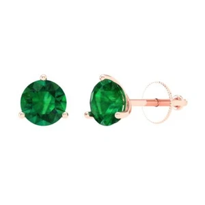 1.5 ct Round Cut Solitaire Studs Gemstone Solid Rose Gold Earrings Screw back - Picture 1 of 30