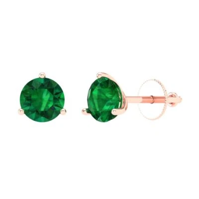 1.5 ct Round Cut Solitaire Studs Gemstone Solid Rose Gold Earrings Screw back - Image 1 of 4