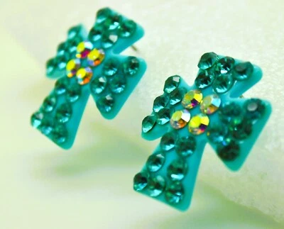 Pendientes de Moda Estilo Occidental Cruz Tachuela/Cruz Colgante Color Azul Cielo Plástico Foto 1 de 4