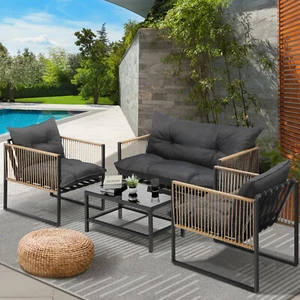 Livsip 4 Piece Outdoor Furniture Setting Garden Patio Lounge Sofa Table Chairs - Picture 1 of 10