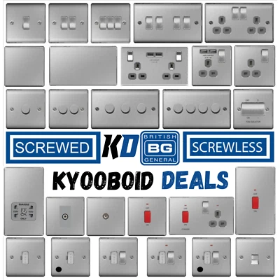 BG Brushed Steel Switches and Sockets Full Range Screwed Or Screwless Flatplate - Image 1 of 3