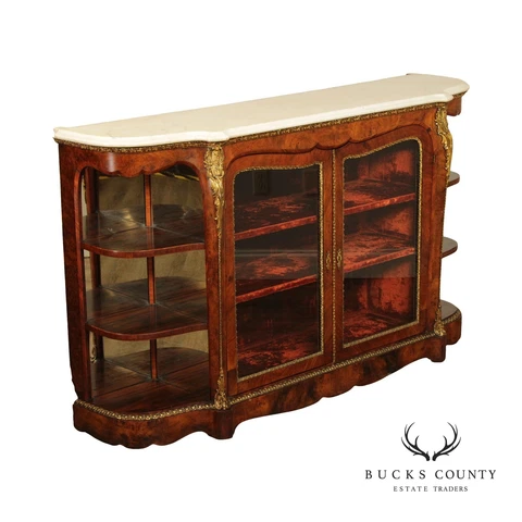 French Louis XV Antique Victorian Marble Top Burl Wood  Sideboard or Buffet Cover