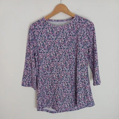 Ladies 3/4 Sleeve tshirt t-shirt Tunic Top Size 12 Purple Floral lilac long - Image 1 of 4