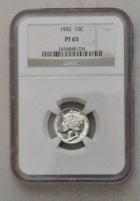 1942 NGC PROOF 65 MERCURY DIME, LIGHT CAMEO.  COINS START $1O NO RESERVE - Image 1 of 2