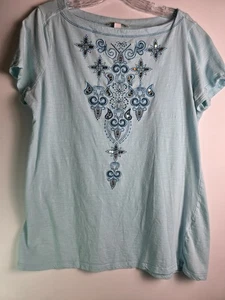 Westport 1962 Damen verziertes hellblaues T-Shirt Oberteil Gr. L 60% Baumwolle - Bild 1 von 12