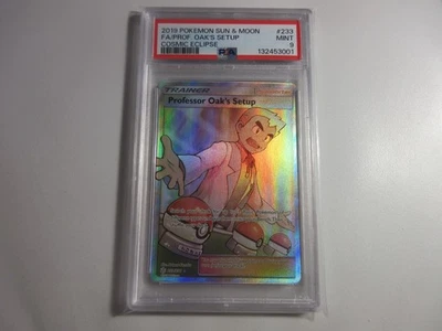 PSA 9 Professor Oak's Setup Full Art Cosmic Eclipse Pokemon Card A - Image 1 of 2