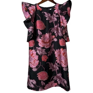 Badgley Mischka Ruffle Sleeve Holiday Mini Dress Black Fuschia Size 2 Worn Once - Picture 1 of 4