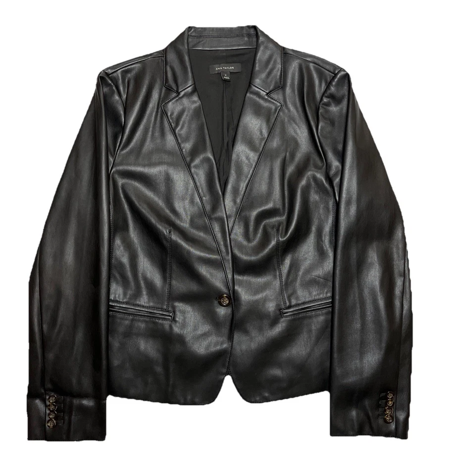 Chaqueta Blazer Ann Taylor Factory Negra Imitación Cuero Manga Larga Talla 14 Foto 1 de 4