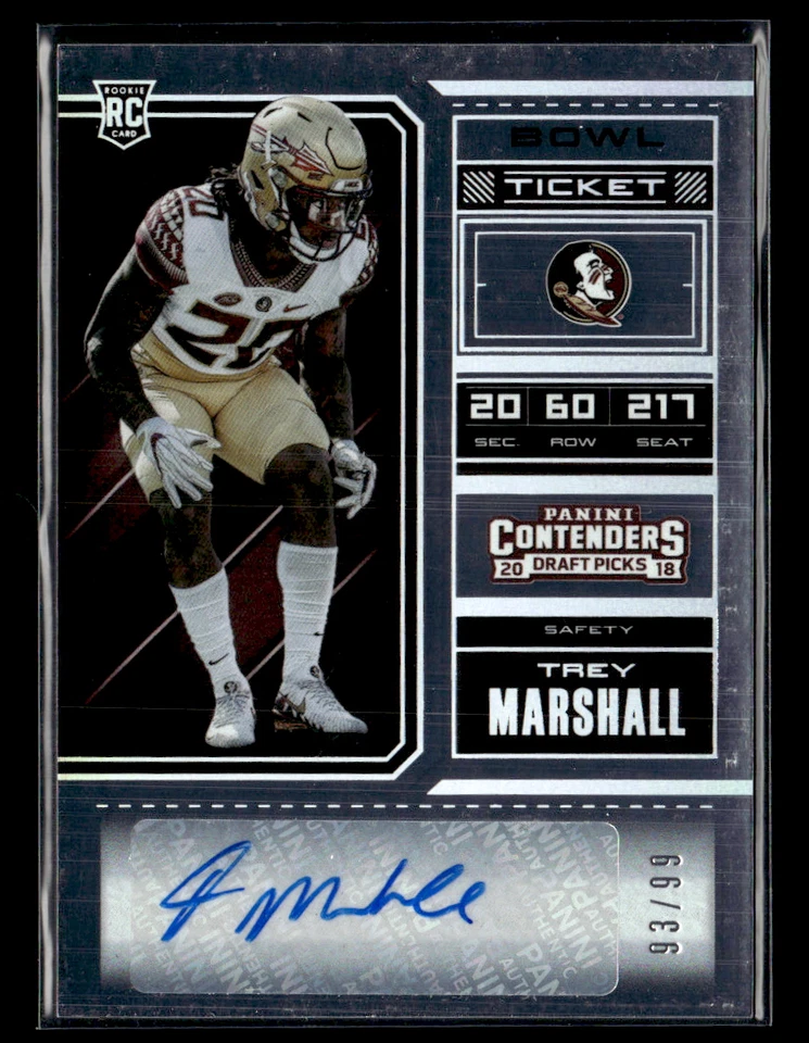 Trey Marshall 2018 Contenders Draft Picks Bowl Ticket Auto 93/99 - Image 1 of 2