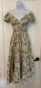 Vestido Danielle Bernstein Floral Fuera de los Hombros Calado en Niveles Midi/Maxi Talla XS - Imagen 1 de 9