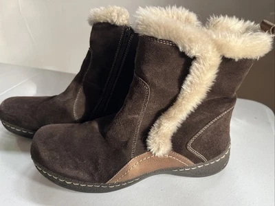 BARETRAPS 'Ellea' US 9.5 女式棕色麂皮绒毛皮衬里侧拉链冬季靴 — 第 1/4 张图片