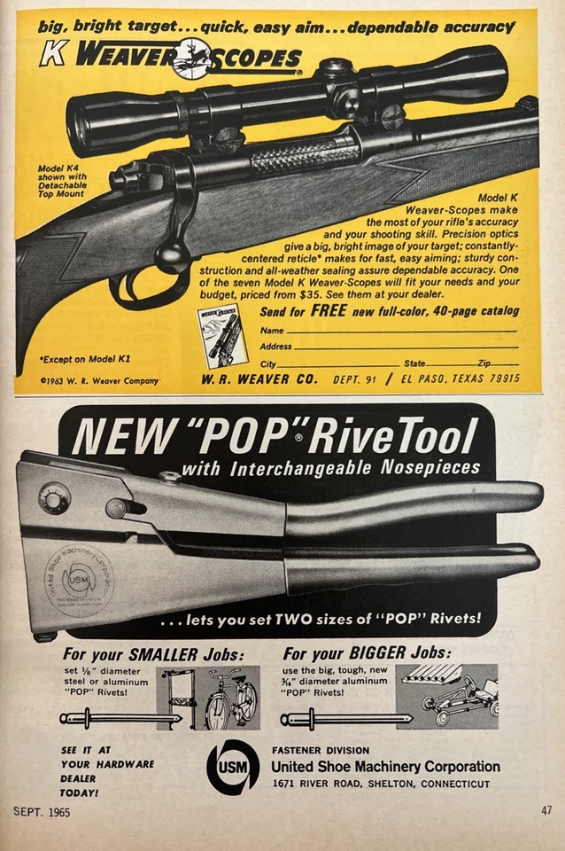 1965 Print Ad Weaver Scopes Model K4 shown with Detachable Top Mount Hunting - Image 1 of 1