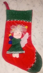 Medias de Navidad rojas verdes vintage, Happy Angel con cabello loco decoración navideña 3D  - Imagen 1 de 1