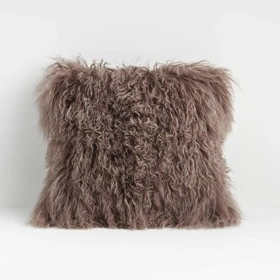 Crate & Barrel Fur Throw Pillow Cover 16" Mongolian Pelliccia Mushroom Brown NEW - Image 1 of 4