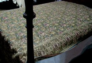 Vintage Tapestry Rug, Table Cover OR?  58"W x 100" L Muted Blue, Pink, Florals - Picture 1 of 11