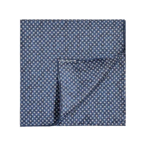 Cuadrado de bolsillo floral geométrico micro puntos azul seda para hombre 100 % enrollado a mano 21" - Imagen 1 de 8