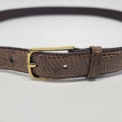 Lizard Skin Belt 34 36 Genuine Solid Brass Buckle Dress Brown Vtg - Image 1 of 4