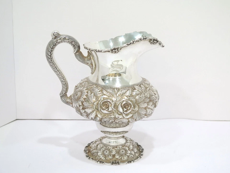 9 7/8 in - Sterling Silver Stieff Vintage Hand Chased Floral Repousse Pitcher - Image 1 of 4
