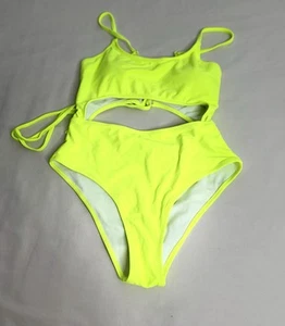 Traje de baño Meyeeka de una pieza para mujer talla pequeña neón amarillo verde espalda cruzada abierta - Imagen 1 de 3