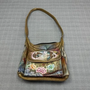 Anushka Leather Shoulder Bag Purse Hand Painted Butterfly Flowers Boho Vintage - Picture 1 of 15
