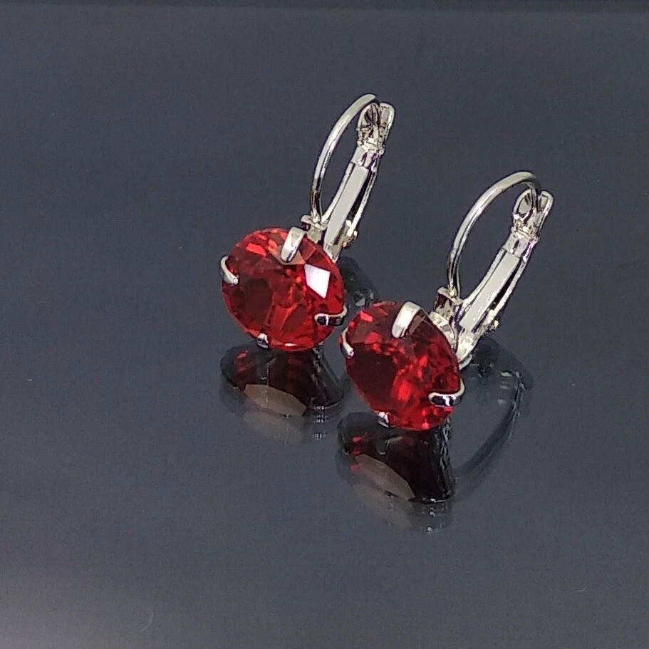 18K White Gold Filled Stunning Italian Pyrope Garnet 18ct GF Earrings 20mm - Image 1 of 4