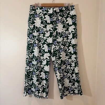 Pantalones Ann Taylor Mujer Pierna Ancha Lino 16 Kelly Verde Floral Crop Resort Preppy Foto 1 de 4