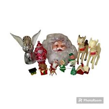 Lot Vtg Hard Plastic Figurines Santa Rudolph Angel Miniature Ornament Christmas