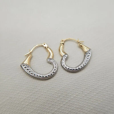 9ct Yellow & White Gold Creole Heart Hoop Earrings - Image 1 of 4
