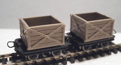 Roco 34603 - Narrow Gauge H0e/009 Planked Crate Wagon Set (2 Wagons) - T48 Post - Image 1 of 4