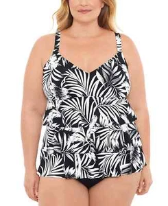 Swim Solutions Plus Size Triple-Tier Tummy-Control Fauxkini One-Piece Swimsui... - Picture 1 of 3