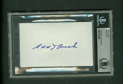 Edd Roush Autographed Index Card Beckett BAS Authentic encased - Image 1 of 2