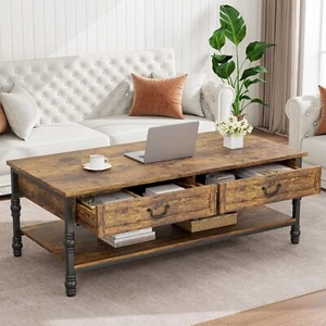 41" Coffee Table with Drawers, Vintage Center Table Tea Table for Living Room - Picture 1 of 9