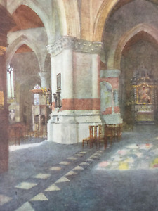 Antique Print Nieuort Interior Of Church Belgium Dated 1908 Print