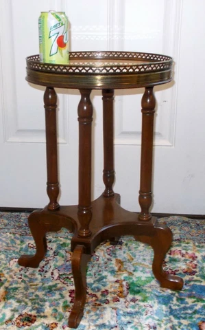 Vtg MARBLE Top Side Accent TABLE Regency Georgian Style Brass Gallery Cover