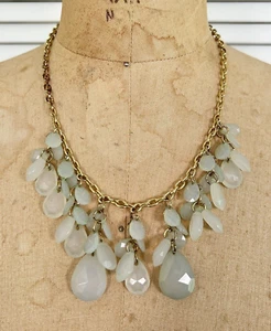 Statement Necklace Chunky Faux Gems Light Blue Acrylic Gold Tone Costume Jewelry - Picture 1 of 9