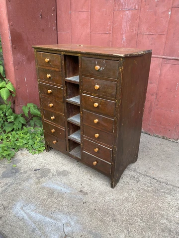 1930s Pine Shoe Crate Cabinet Apothecary Industrial Card Catalog Depression Era Cover
