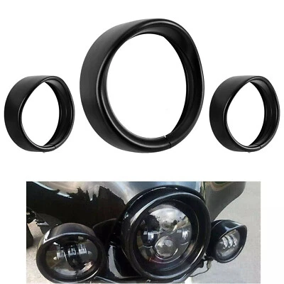 Para Harley 7" Faros Luces 4.5" Pasando Antiniebla Visera Borde Anillo Bisel Cubierta Foto 1 de 4