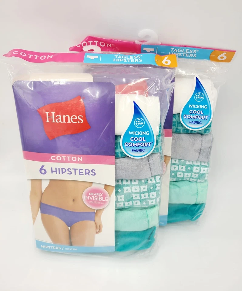 Hanes Women's Hipster Panties Underwear 12 Pair Cotton Assorted Colors Size 6