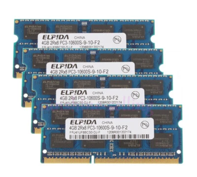 Elpida Kit 4pcs 4G 2Rx8 PC3-10600 DDR3 1333Mhz Memory RAM SODIMM Laptop Intel && - Image 1 of 4
