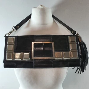 KAREN MILLEN Leather Purse Clutch Bag Tassels Leopard Wristlet Grab Studs - Picture 1 of 24