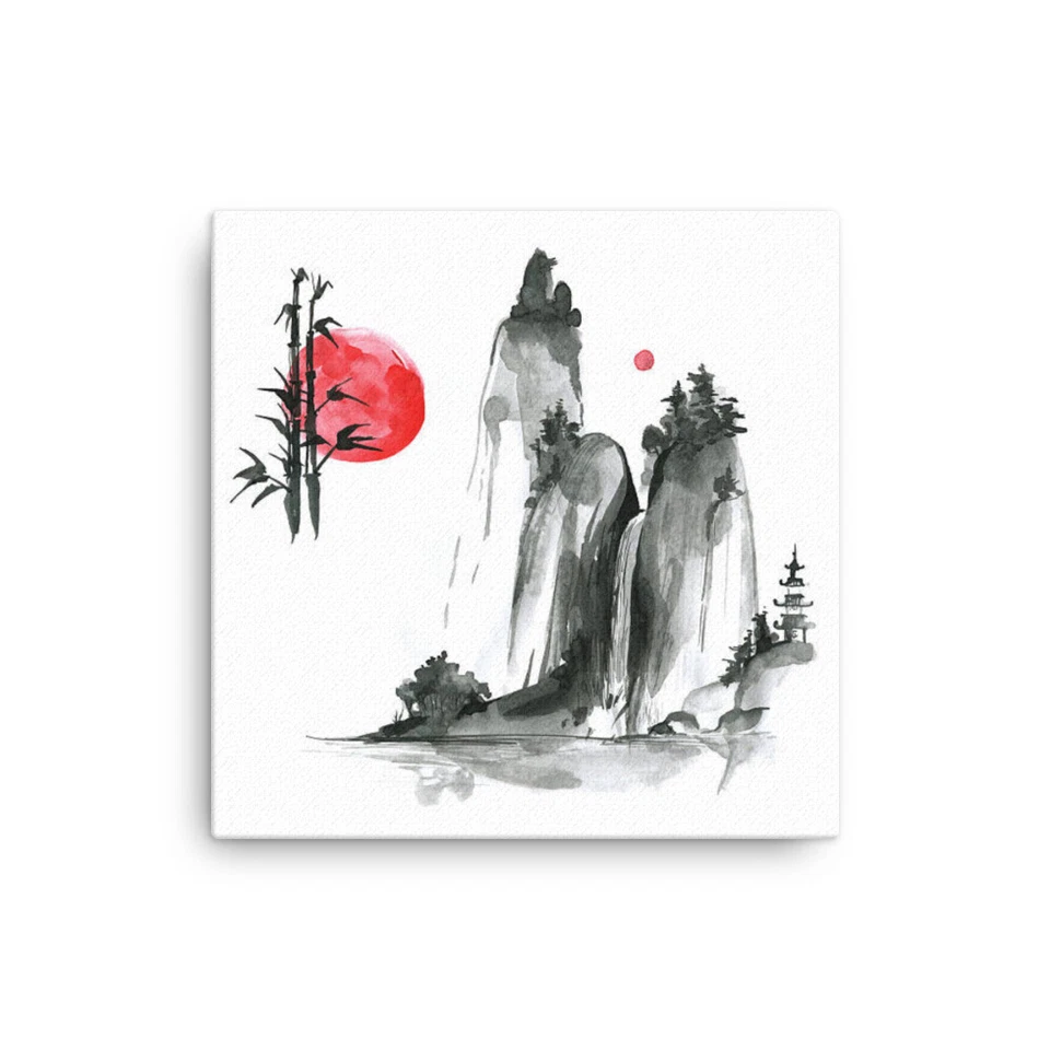 Traditional Sumi-e Japanese Painting Wall Art Hanging Framed Canvas Home Decor - Image 1 of 1