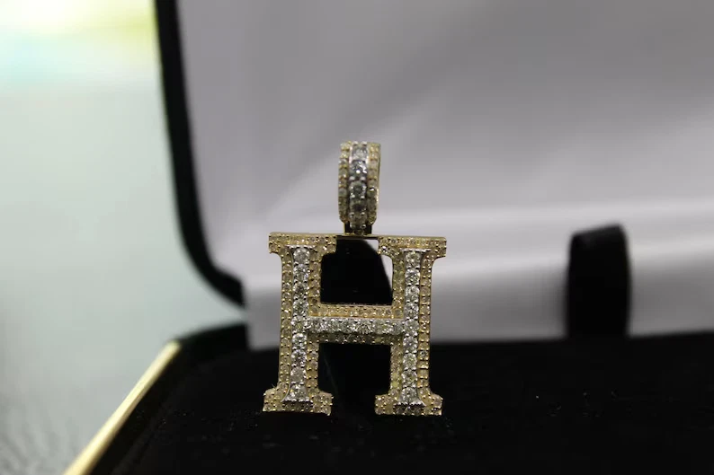 1.30Ct Round Cut Lab-Grown Diamond “H” Custom A-Z Letter Pendant 14K Yellow Gold - Image 1 of 4